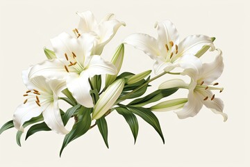Fototapeta na wymiar Sympathy card with white lily flowers representing a funeral