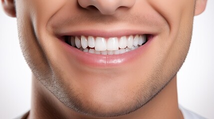 Dental Care. close up mouse, handsome cute smile with very clean perfect teeth. chin, nose and mouth visible. dental service advertisement, Healthy Smile