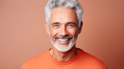 Dental Care. senior man handsome cute smile with very clean perfect teeth. chin, nose and mouth visible. dental service advertisement, Healthy Smile.