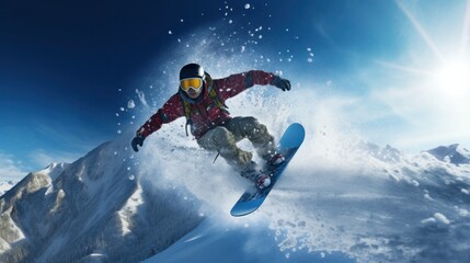 Fototapeta na wymiar extreme, Snowboarding Snowboard Snowboarder, sport, winter, mountain, sky, blue, person, white, outdoors, speed, skiing, seasonal.