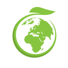 green world combined with eco leaf logo vector icon illustration