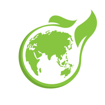 green world combined with eco leaf logo vector icon illustration