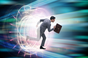 Businessman entering virtual world in business concept