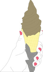 vector hand holding chocolate ice cream cone