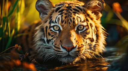 Obraz premium Stunning and Dramatic Image of a Tiger Stalking in the Water