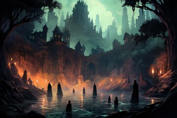 Ghostly apparitions haunting ancient ruins and crumbling castles - Generative AI