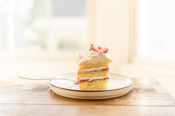 Backlit Light Simple Layered Yellow White Cream and Jelly Strawberry Shortcake Slice