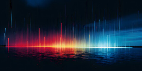 Dynamic streaks of light in red, yellow, and blue, radiating from a central point with a speed motion blur effect
