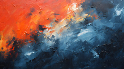 Acrylic Clash, A dynamic clash of fiery oranges and cool blues in an expressive abstract acrylic painting