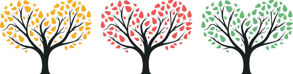 Heart shape tree logo design, root vector, Tree logo, tree of life icon on white background, wall decor, wall art