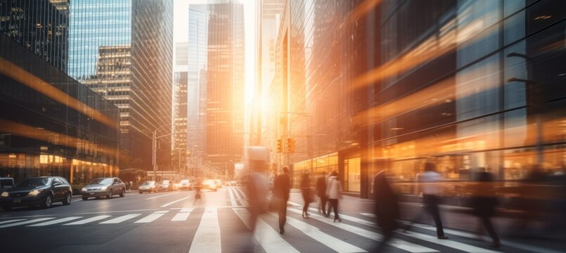 abstract business background with buildings and people in motion. motion blur. business and finance. 