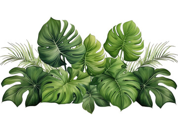Tropical leaves foliage bush plant isolated on transparent background. Green leaves of tropical plants bush