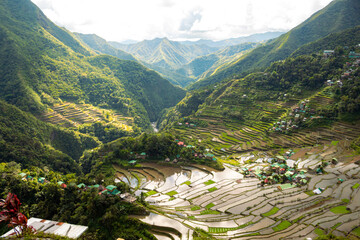 Close up on small village in Batad rice terraces, Banaue, Ifugao, Philippines