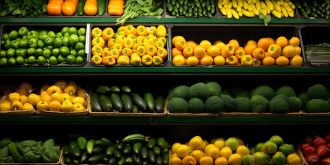 Vibrant Fruit Market Stall Display, colorful image capturing the abundance of a fruit market stall, where a variety of fresh fruits are displayed in an inviting array, enticing the senses