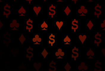 Dark red vector background with cards signs.