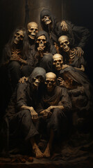 Fototapeta na wymiar Gathering of Human Skeletons in the Dark