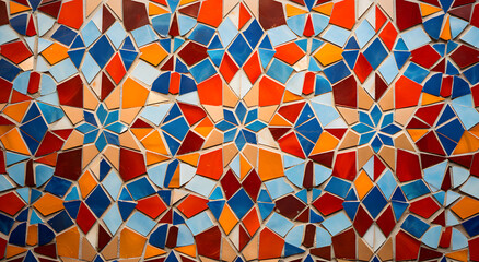 Colorful Geometry: Nasiriya Mosaic Tile in Arabic Saturated Colors and Rustic Texture