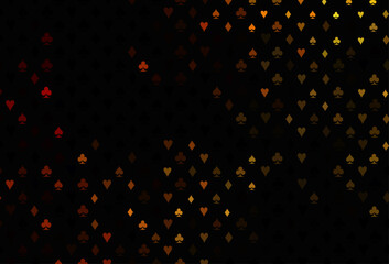 Dark yellow, orange vector texture with playing cards. - obrazy, fototapety, plakaty