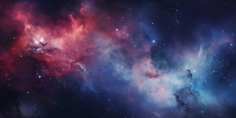 Fototapeta premium Starry Space: Blue and Purple Colors, Dreamlike Bokeh, Light Red, and Dark Azure Celestial Caustics Background