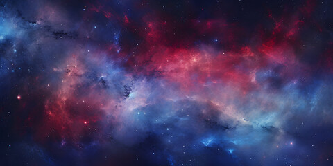 Fototapeta na wymiar Starry Space: Blue and Purple Colors, Dreamlike Bokeh, Light Red, and Dark Azure Celestial Caustics Background