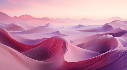 Abstract 3D Panoramic Landscape: Mountains in Light Red and Violet with Aerial View