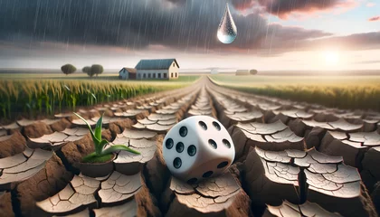 Foto op Canvas Dice roll on dry farmland as rain starts to fall after a drought. A sprout begins to grow with a hint of hope © Sunshine Design