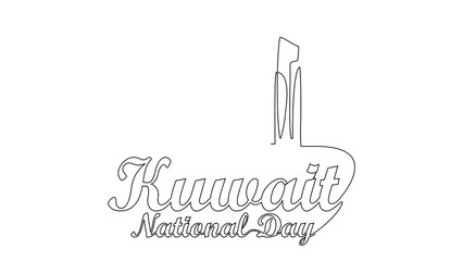 Animated self drawing of Kuwait National Days on February 25th. Kuwait National Days concept illustration in simple linear animation. Kuwait National Days concept design with full length animation