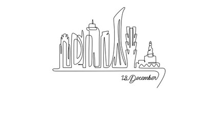 Animated self drawing of Qatar National Days on December 18th with white background. qatar National Days concept illustration in simple linear animation. Qatar National Days design with full animation