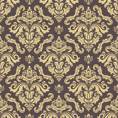Classic seamless pattern. Damask orient ornament. Classic vintage background. Orient brown and golden ornament for fabric, wallpapers and packaging