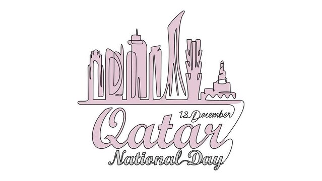 Animated self drawing of Qatar National Days on December 18th with white background. qatar National Days concept illustration in simple linear animation. Qatar National Days design with full animation
