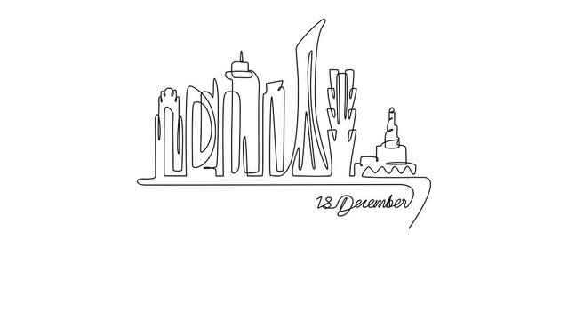 Animated self drawing of Qatar National Days on December 18th with white background. qatar National Days concept illustration in simple linear animation. Qatar National Days design with full animation