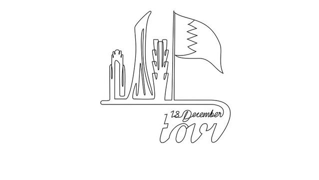 Animated self drawing of Qatar National Days on December 18th with white background. qatar National Days concept illustration in simple linear animation. Qatar National Days design with full animation