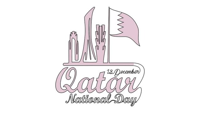 Animated self drawing of Qatar National Days on December 18th with white background. qatar National Days concept illustration in simple linear animation. Qatar National Days design with full animation