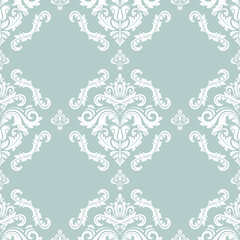 Classic seamless pattern. Damask orient light blue and white ornament. Classic vintage background. Orient ornament for fabric, wallpapers and packaging