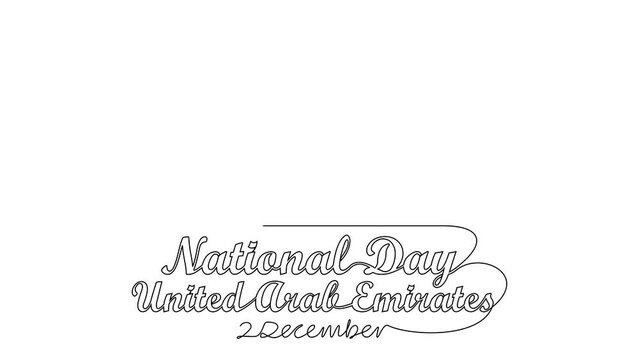 Animated self drawing of UAE National Days on December 2nd with white background. UAE National Days concept illustration in simple linear animation. UAE National Days design with full length animation