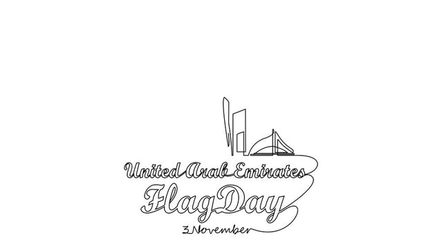 Animated self drawing of UAE Flag Days on November 3rd with white background. UAE Flag Days concept illustration in simple linear animation. UAE Flag Days concept design with full length animation