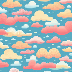 Dramatic cloud formations quirky doodle pattern, background, cartoon, vector, whimsical Illustration