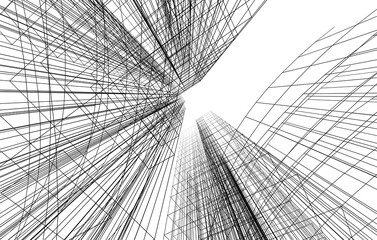 Abstract architectural drawing 3d rendering