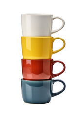 Stacked ceramic mugs on transparent white background