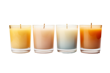 Row of scented candles on transparent white background