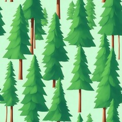 Obraz premium Seamless Pattern. Cartoon Pine Trees Seamless Pattern. For Textile, Fabric, And Design. Pine Trees Background