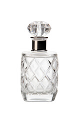 An empty perfume bottle on a transparent white background