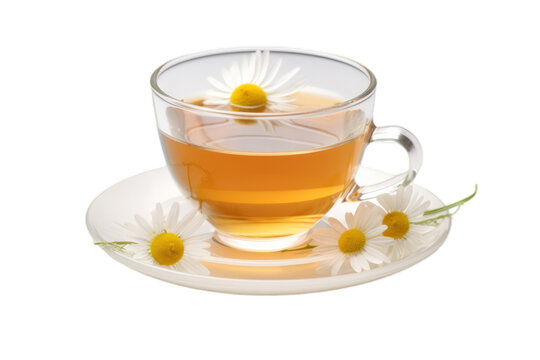 Cup of chrysanthemum tea in a glass teacup on a transparent white background