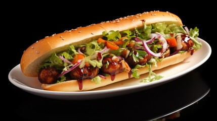 Italian Meatballs Subway Sandwich with green salad UHD wallpaper Stock Photographic Image
