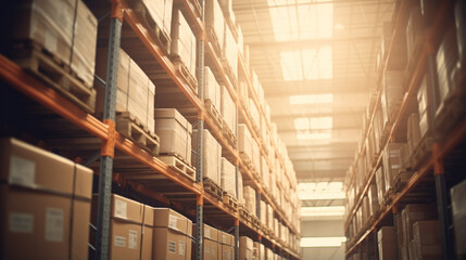 Blur Warehouse inventory product stock for logistic background. Generative AI