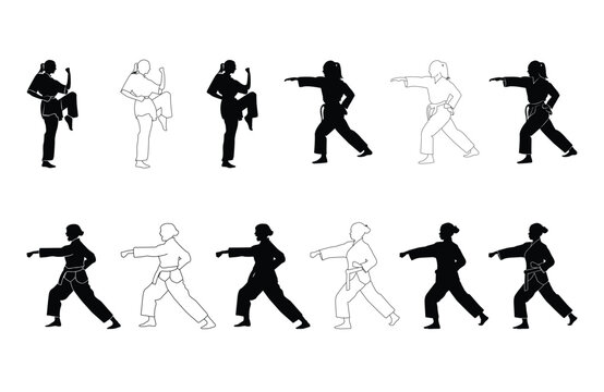 set women karate silhouette vector. Boxing and competition silhouettes vector image,