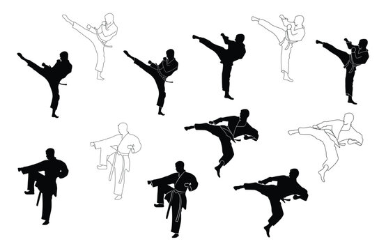 set of karate silhouette vector. Boxing and competition silhouettes vector image,