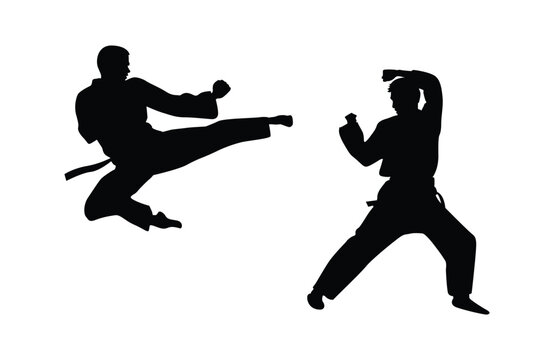 karate silhouette vector. Boxing and competition silhouettes vector image,