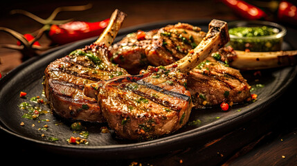 Delicious grilled lamb chops marinated in a flavorful blend of spices.