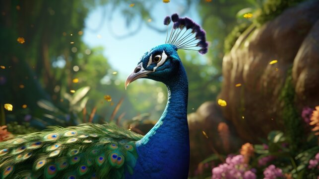 Peacock with beautiful plumage UHD wallpaper Stock Photographic Image